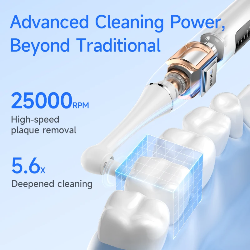 Electric Tooth Polisher Teeth Whitening Cleaner 5 Speed Modes with 6 Brush Heads LED UV Light Plaque Dental Tartar Remover Tool