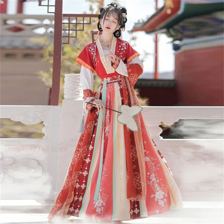 المرأة الصينية التقليدية القديمة أنيقة فستان هانفو الجنية التطريز مرحلة الرقص الشعبي زي الرجعية سونغ سلالة مجموعات