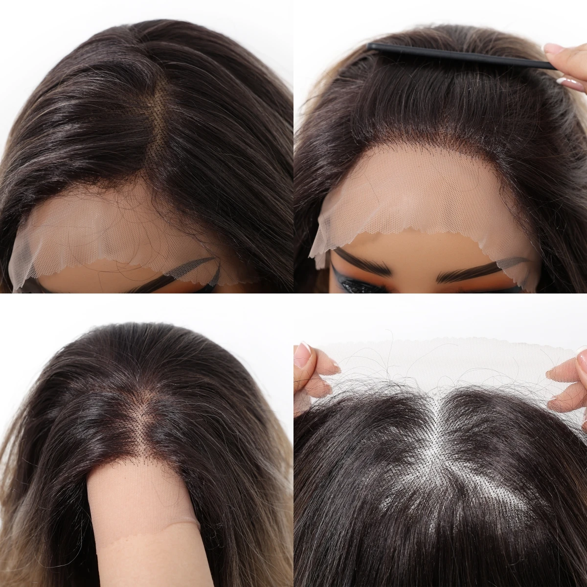 Peruki syntetyczne o średniej długości, falowane, kręcone, z przedziałkiem typu 13*6, naturalne peruki syntetyczne dla kobiet na imprezy i cosplay, 35 cm, blond peruki z ciemnymi odrostami.