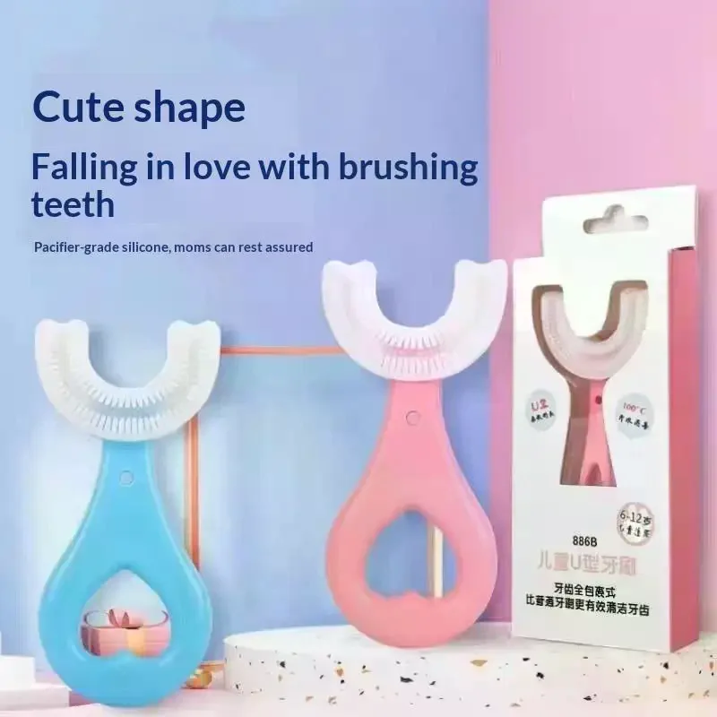 Kids U Shaped Toothbrush Food Grade Silicone Bristles Full Teeth Coverage For 2 To 12 Years Old Children Oral Care