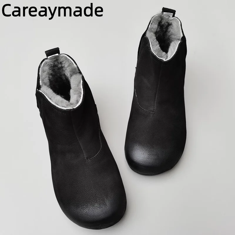 Careaymed-buty damskie z prawdziwej wełny z ciepłej bawełny płaska miękka podeszwa zimowa antypoślizgowa mężczyzna pojedyncze krótkie buty duży