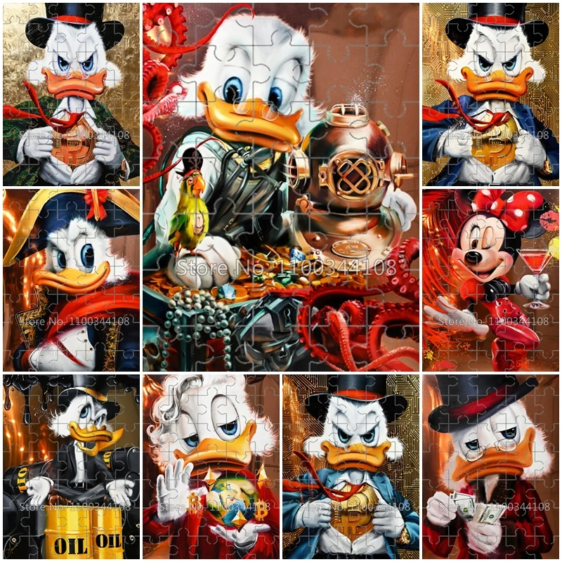 Donald Duck Jigsaw Puzzle Disney Minnie Cartoon 300/500/1000 Pieces Wooden Puzzles for Children's Handmade Intelligence Toys