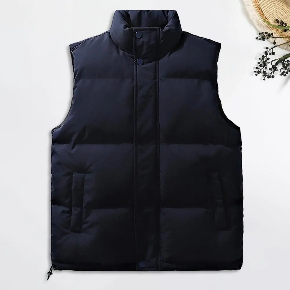 Men Vest Coat Men's Stand Collar Vest Coat with Zipper Closure Pockets Adjustable Hem Solid Color Waistcoat for Stylish Layering