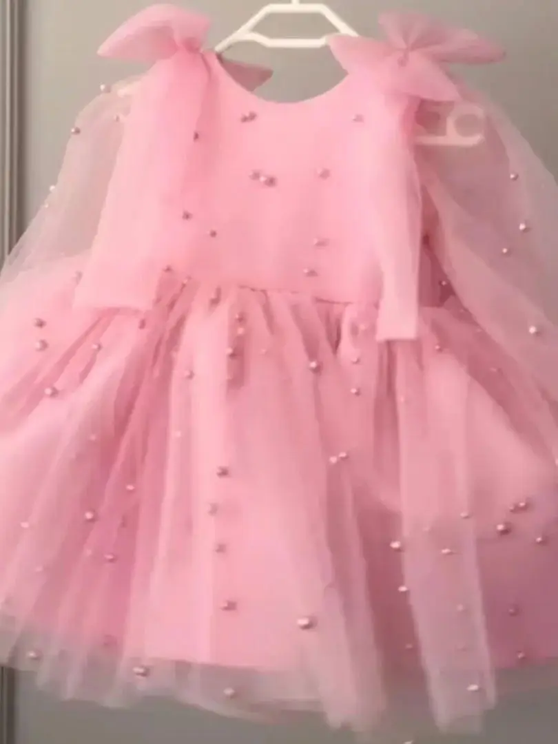 Apliques de encaje blanco personalizados para boda y cumpleaños, vestido de niña con flores rosas, cinturón con lazo, manga corta para fiesta, vestido de comunión