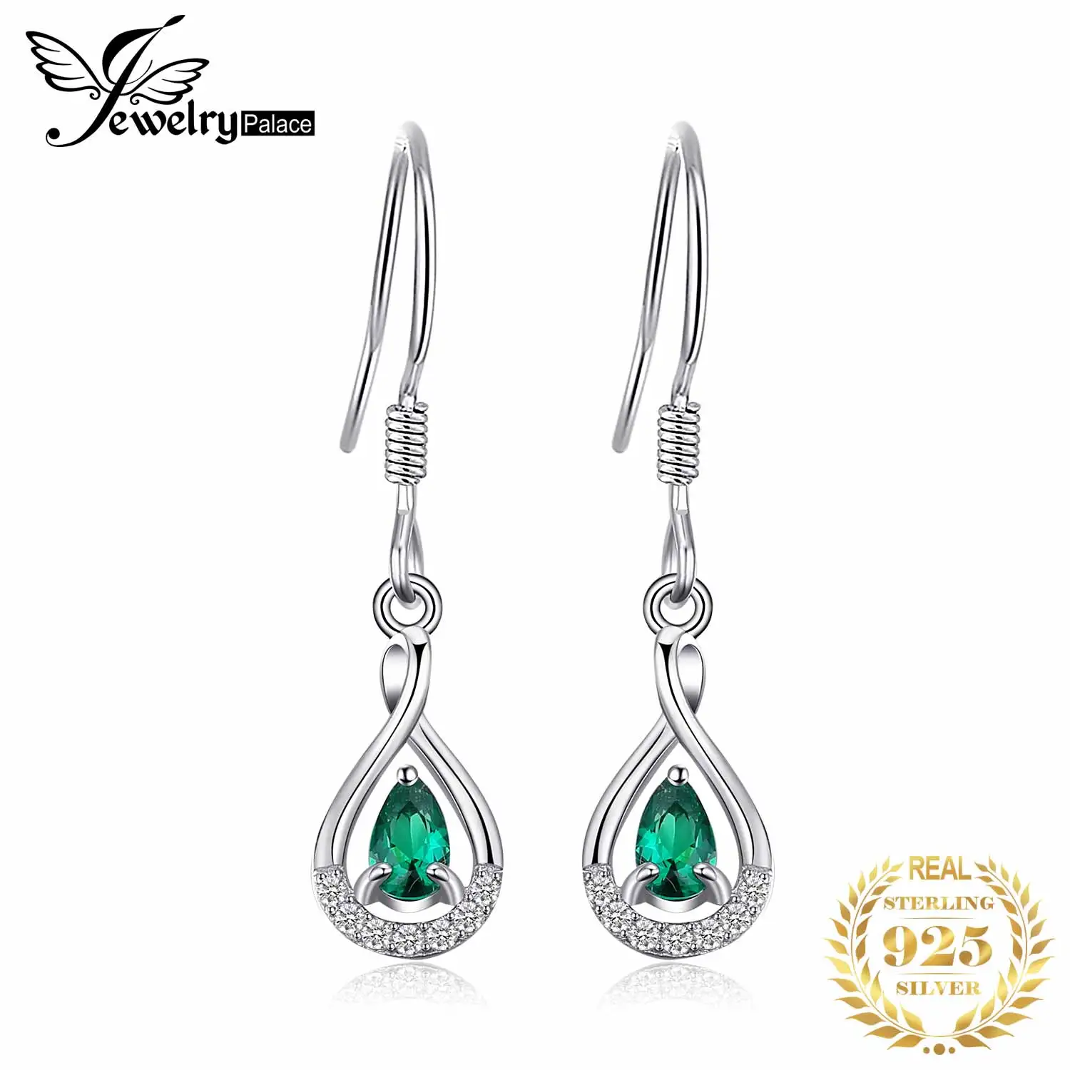 

JewelryPalace Pear Simulated Nano Emerald 925 Sterling Silver Drop Earrings for Women Fashion Statement Green Gemstone Jewelry