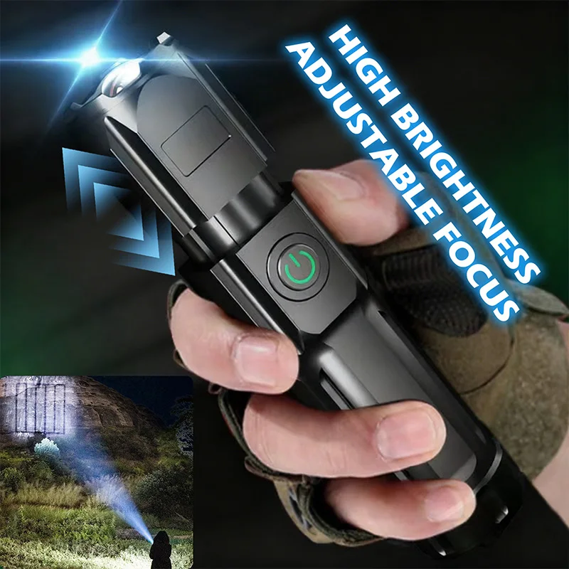 

LED Camping Torch Flashlight High Power Rechargeable USB Spotlight Zoom Lantern Built-in Battery For Fishing Outdoor Waterproof