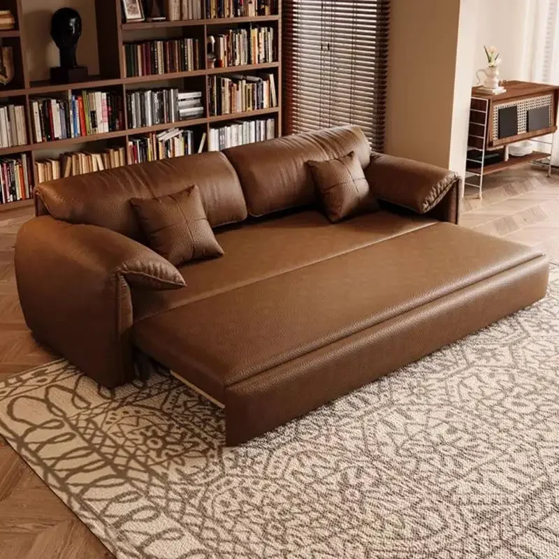 Professional Living Room Sofa Bed Brown Faux Leather Italian Modern Sleeper Double Couch Modern Modern Sex Commercial Furniture view 4