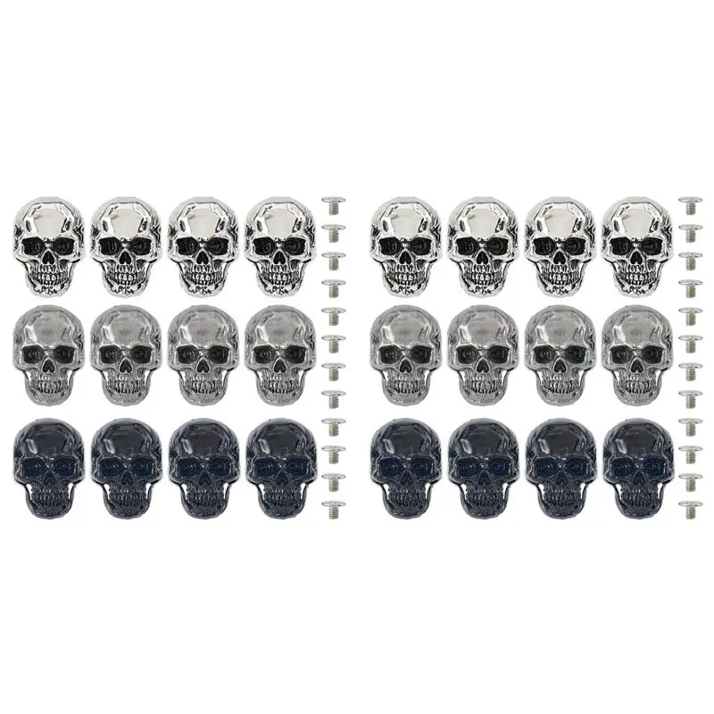 

24 шт. 3 цвета, заклепки-головы черепов из сплава, кончосы-черепа на винтовой основе для кожаных изделий, для панк-декора и DIY-поделок