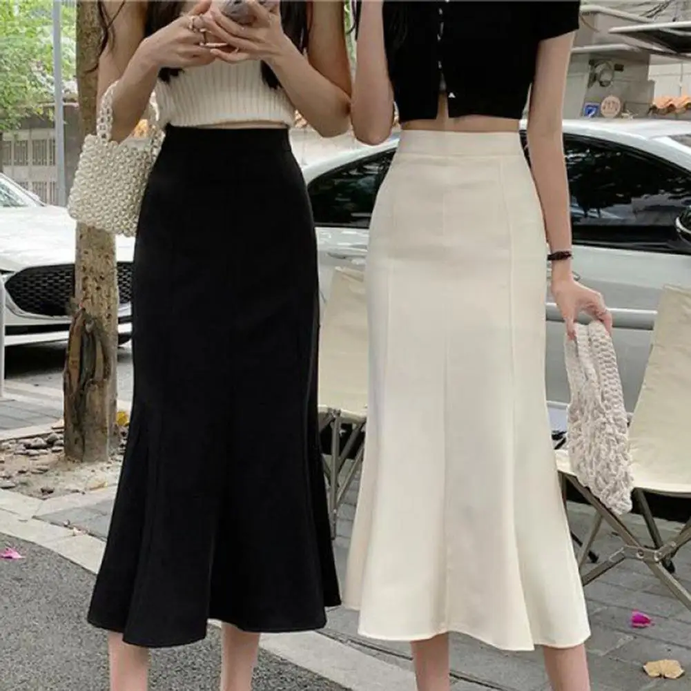 

Mermaid Skirt Elegant High Waist Mermaid Skirt for Women Vintage Office Lady Pencil Skirt Solid Color Stylish for Spring