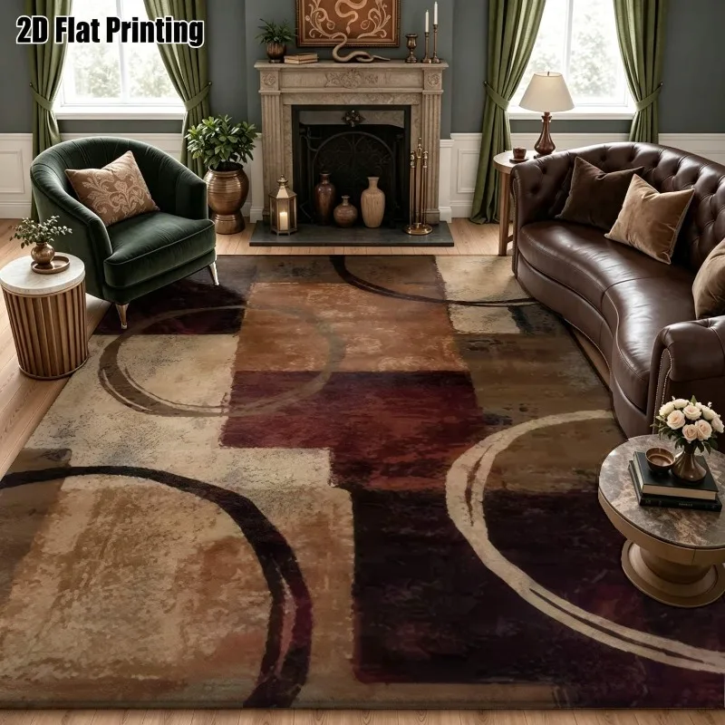 Modern Geometric Circle Printed Carpet Luxury Gold Line Large Area Floor Rug for Living Room Thanksgiving Christmas New Year