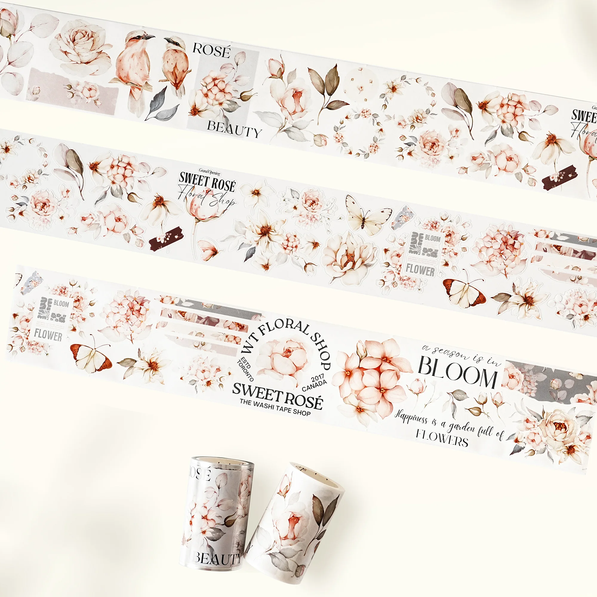 WT Moonlight Rose Pavilion, Rose Codex, Die Cut Flower Washi Paper PET Masking Tape INS Wind