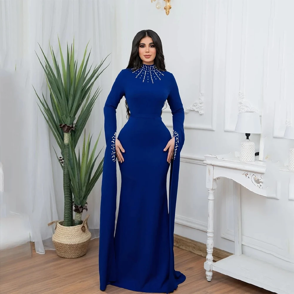 

Customized High Collar Long Evening Dresses Elegant Formal Occasion Prom Gowns 2025 Long Sleeves Floor Length Prom Dresses