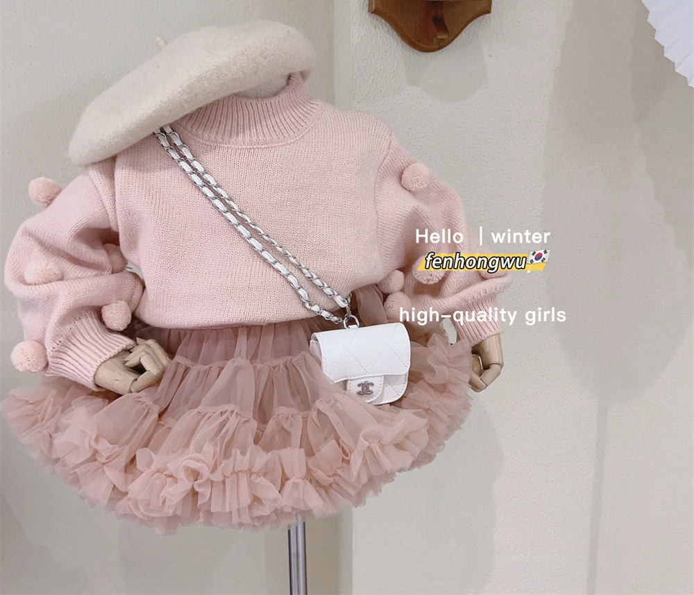 Sweater Autumn Winter Powder Lovely Tender Simple Fashion 2024 Striped Pink Striped Childrens Clothing lovely sweet