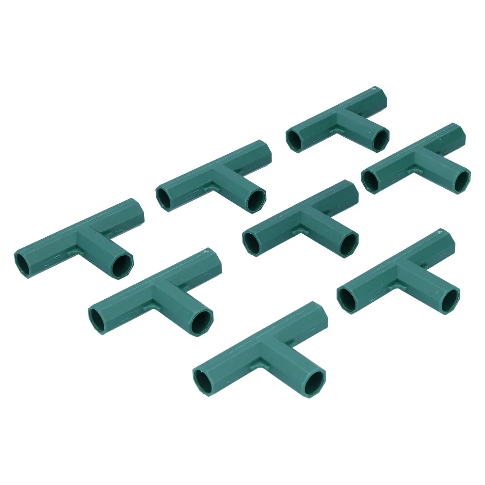 8Pcs Durable 3 Way Tee Connector 16mm Sturdy Garden Stake Adapter Green T Shape Plant Stake Connector Greenhouse Frame Building