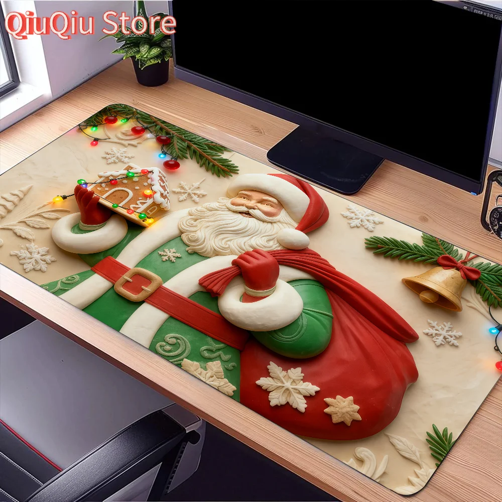 Santa Claus reindeer snowman w Mouse Pad Large Desk Mat Keyboard Ergonomic Office Rubber PC Non-slip Anti-fray Home Custom