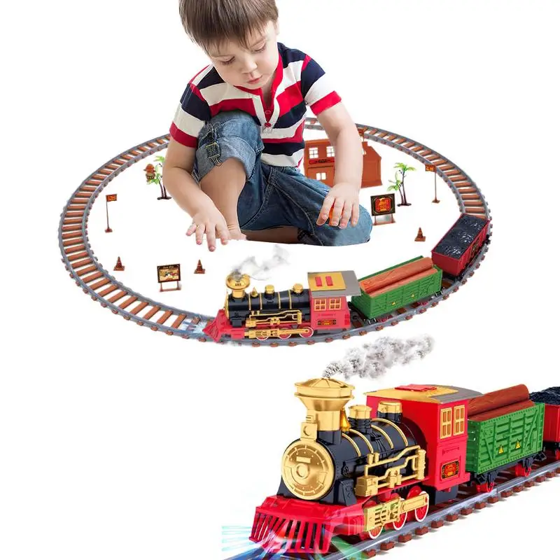 Christmas Train Set Electric Train Track Toy Kit With Lights Battery Operated Train Track Playset Locomotive Engine Play Set For