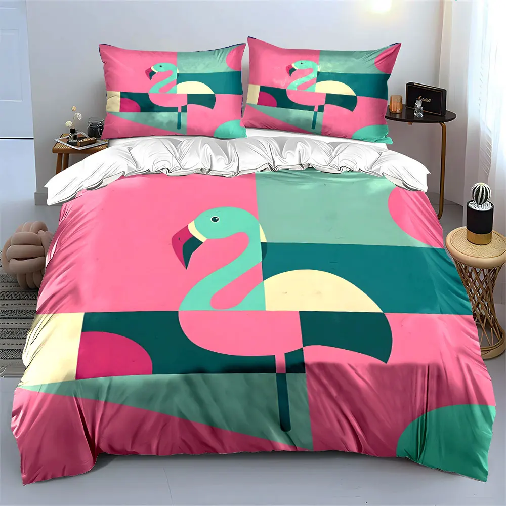 Abstract Pink Flamingo Collage Print Soft Comfortable Duvet Cover Bedding Set Included 1*Duvet Cover  2*Pillowcases