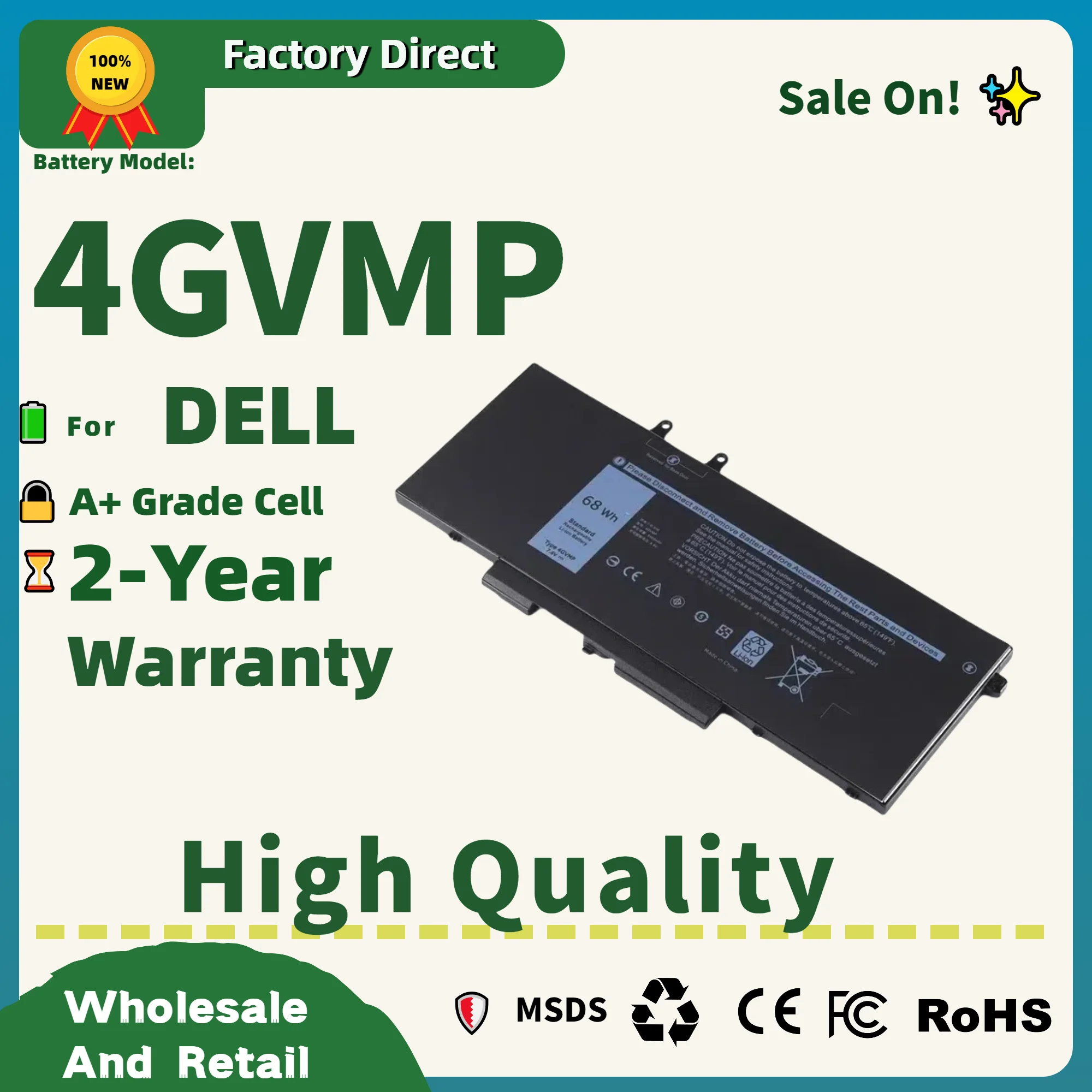 Factory Direct! 4GVMP Laptop Battery for Dell Latitude 5400 5500 5410 5510 E5400 E5500 Inspiron 7590 7591 7791 2-in-1 Precision