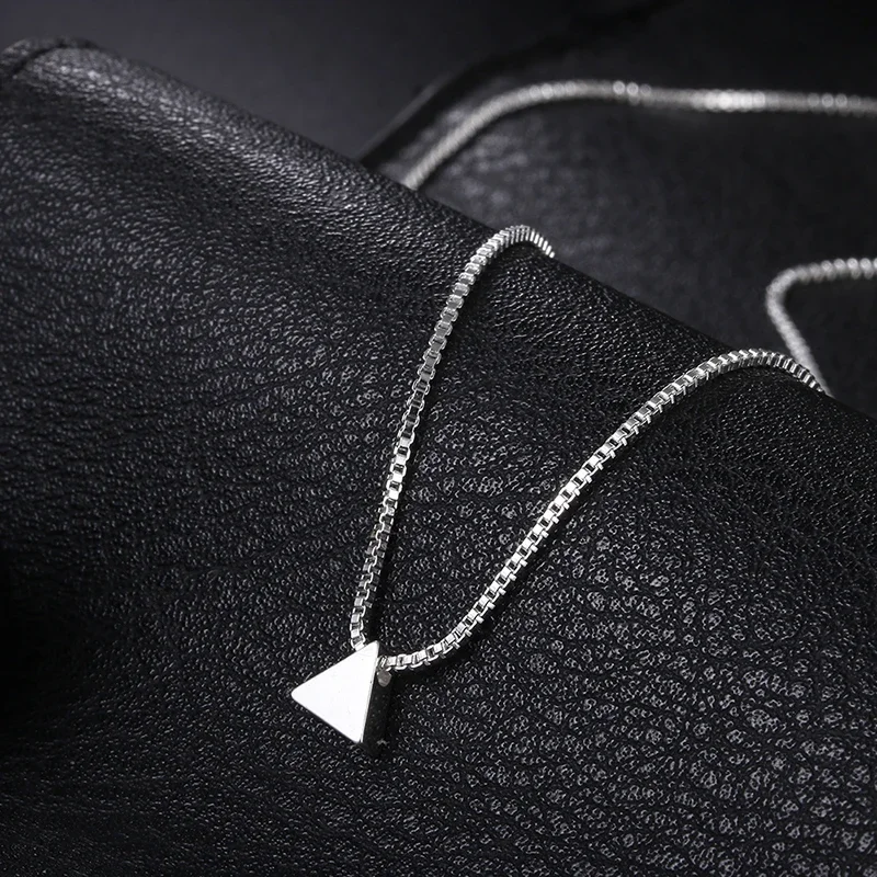 925 sterling silver Necklace 18 Inches Box Chain Simple Geometry Triangle Pendant For Women Fashion Jewelry Christmas Gifts