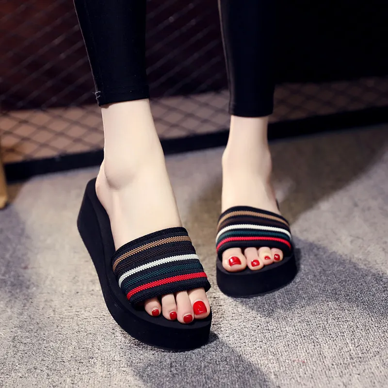 Women Wedge Slippers Summer New Foam Fashionable Outer Wear Sponge Soft Soled Wear Resistant Casual One Line Beach Slippers