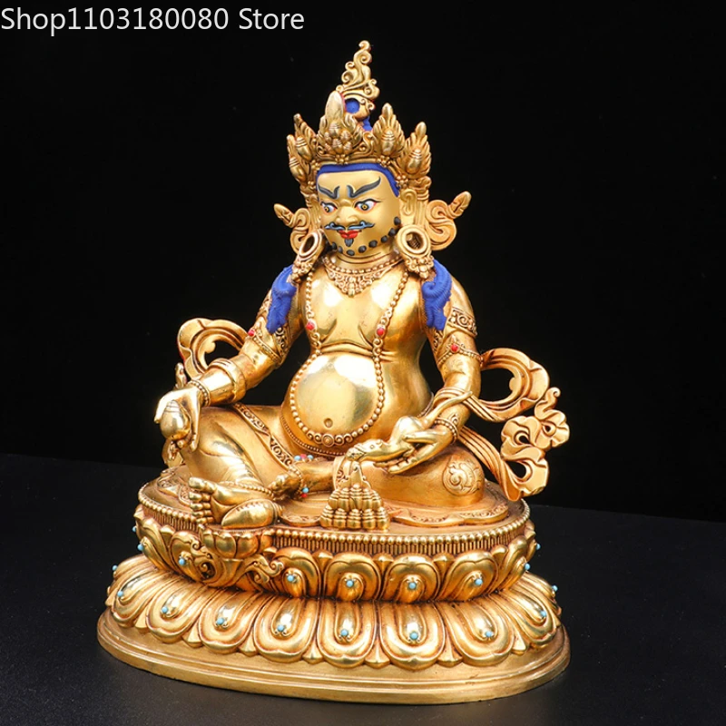 23cm Copper Brass gilt Yellow Jambhala buddha statue Tibet buddhism God of wealth sculpture Nepal