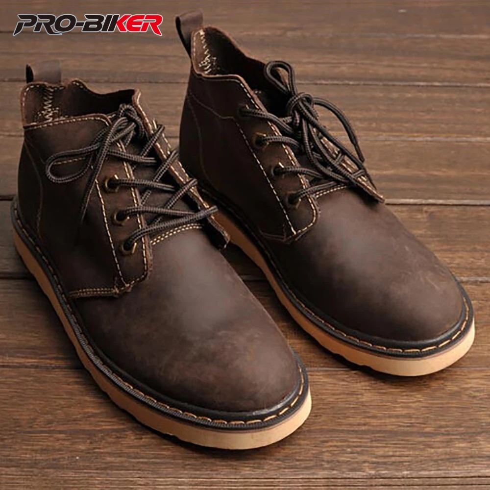 

Motorcycle Leather Boots Four Seasons Windproof Short Boots Non-slip Retro Designed Knight Boot Comfortable Outdoor Riding Shoes