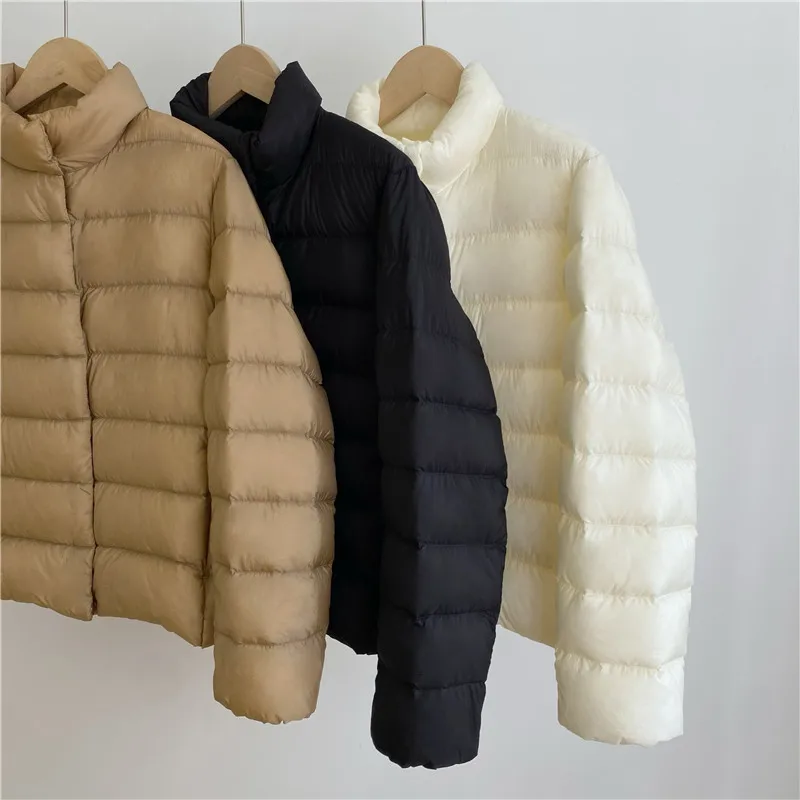 Tecido leve 95 branco du down jaet em camadas usar fino outono inverno nova chegada feminino premium faion outerwear