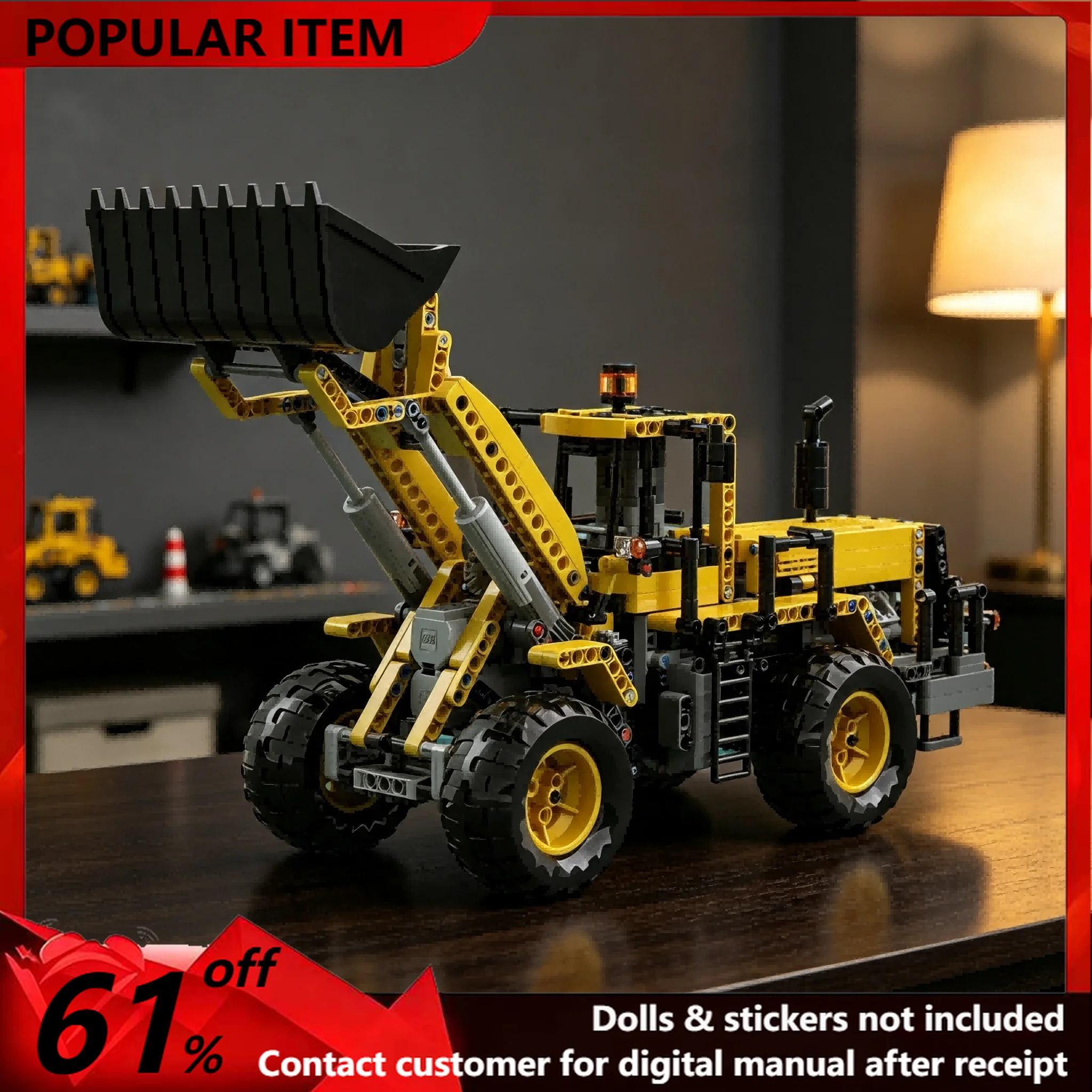 985PCS MOC Motorized Front Loader Engineering Vehicle Model Building Blocks DIY Assembly Gifts for Adults Collection Desktop
