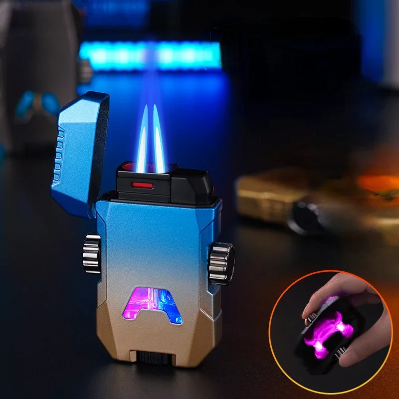 New Rotating Gyro Double Direct-injection Windproof Lighter Luminous See-through Air Chamber Cool Mecha Style Inflatable Lighter