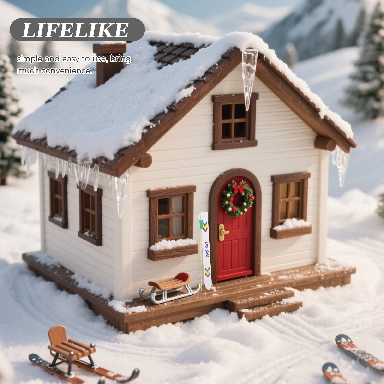 5Set Mini Ski's Polen Kerst Miniatuur Poppenhuis Winter Scène Accessoire Miniatuur Ski's met Polen