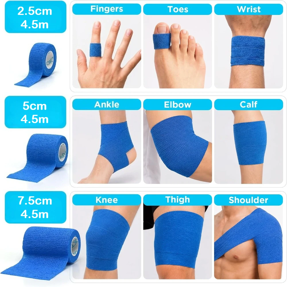 2.5-10cm Sports Self Adhesive Elasticity Bandages First Aid Tape for Finger Knee Wrist  Ankle Palm Sprains & Swelling Pet Tattoo
