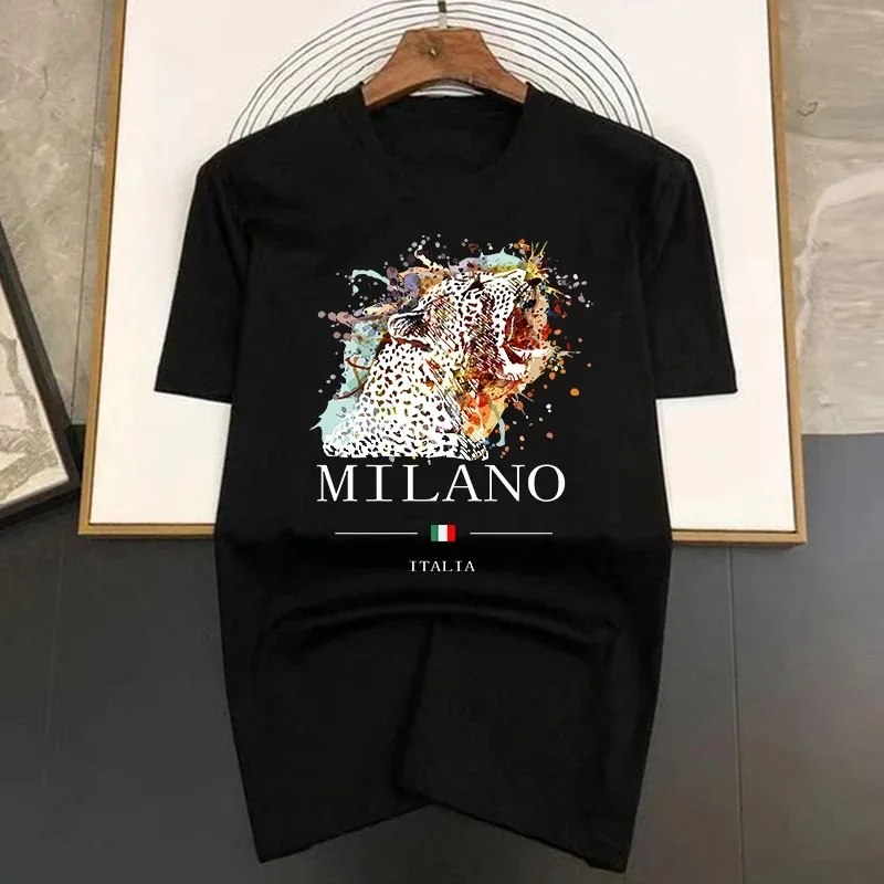 Brand Summer Milano Letters Print Y2k T-shirt Short Sleeved Luxury Tees Clothing Loose Pure Cotton Soft Tops Asian Size S-4XL