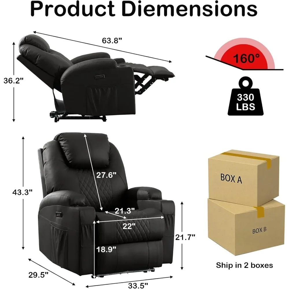 Power Recliner Chair with Heat and Massage for Adults - Home Theater Seating with LED Lights,Recliner Sofa for Living Room