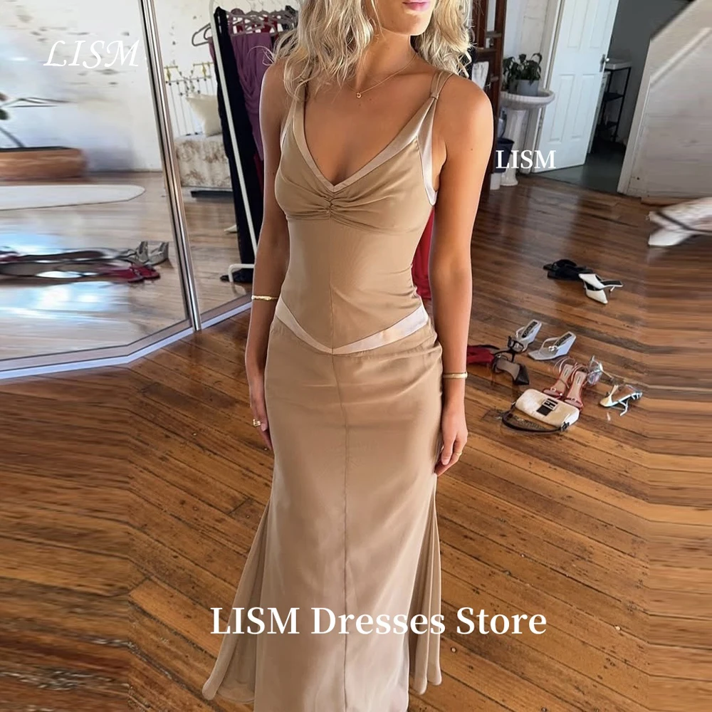 

LISM Sweetheart Brown A-Line Elegant Wedding Party Dresses For Arabia Women Silk Satin Prom Dresses فساتين المساء Customized