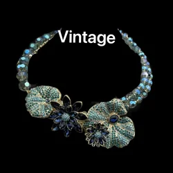 New Mid-Ancient Vintage Vintage Court Style Fashionable Elegant Marking Necklace Inlaid with Czech Diamond Lotus