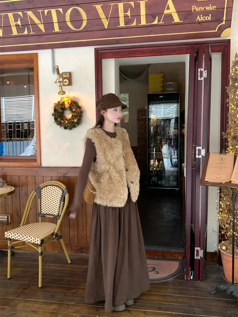 

Vests Waistcoats Thick Womens Y2K Black Winter Plush Velvet Double-Sided Slim Fit French Style Refinement Anti-Wrinkle Modern OL