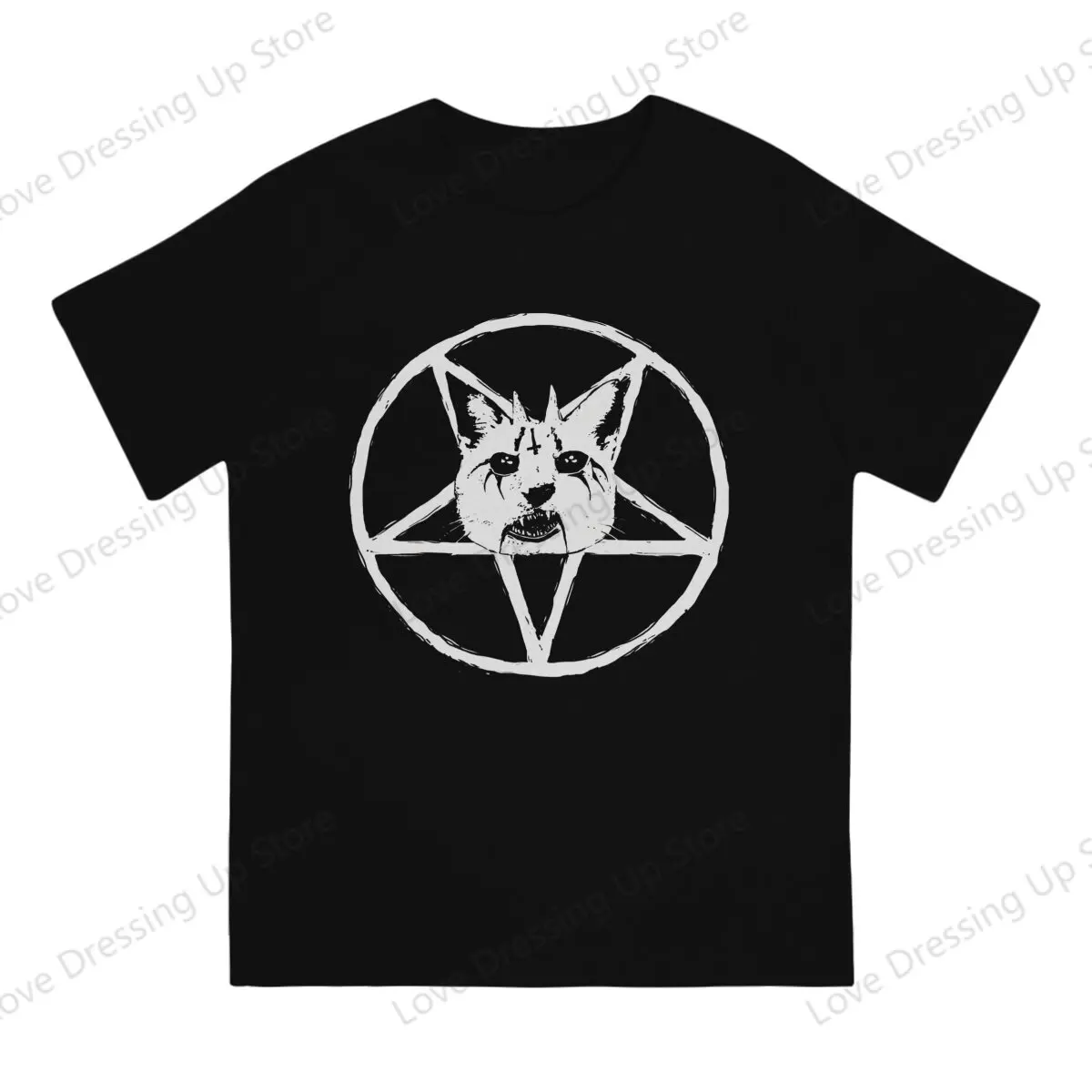 Satanic Black Metal Cat Black Metal Cat Tshirt Graphic Men Tops Vintage Homme Summer COTTON Short Sleeve Harajuku T Shirt