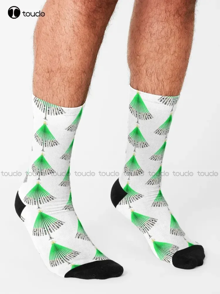 Calcetines de árbol de Navidad con sable de luz, calcetines naranjas personalizados, unisex, para adultos, adolescentes y jóvenes, 360 °   Impresión digital Nuevo popular