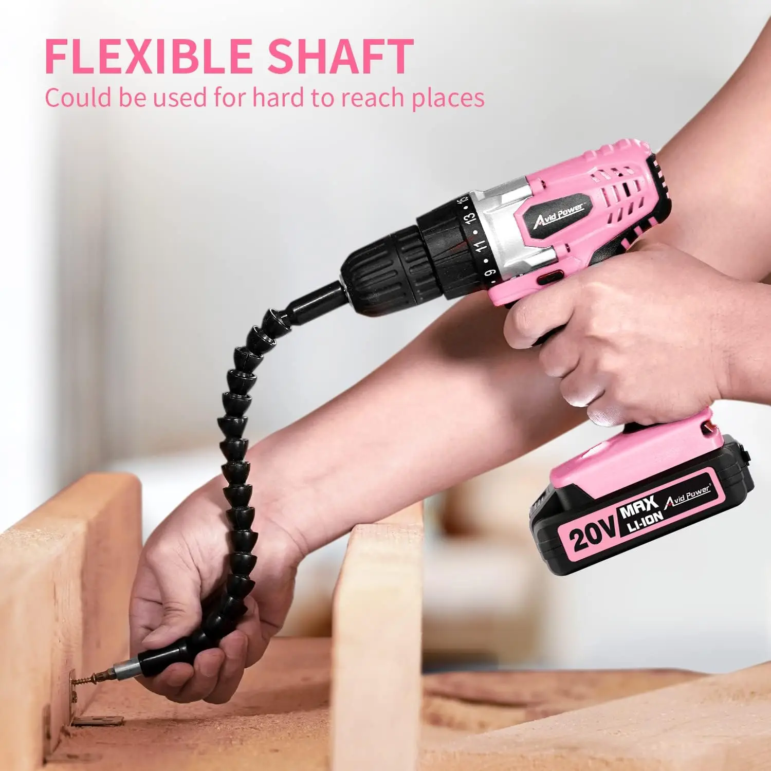 Pink Cordless Drill Set with Battery, 20V Max, 3/8-Inch Chuck, Variable Speed & 22 Bits for DIY