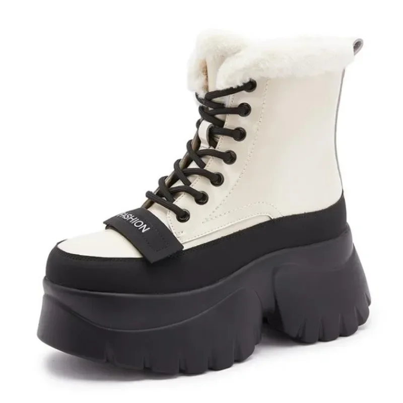 5.5cm novo couro de microfibra patente acolchoado plataforma cunha inverno pelúcia primavera feminino quente durável tornozelo botas outono sapatos