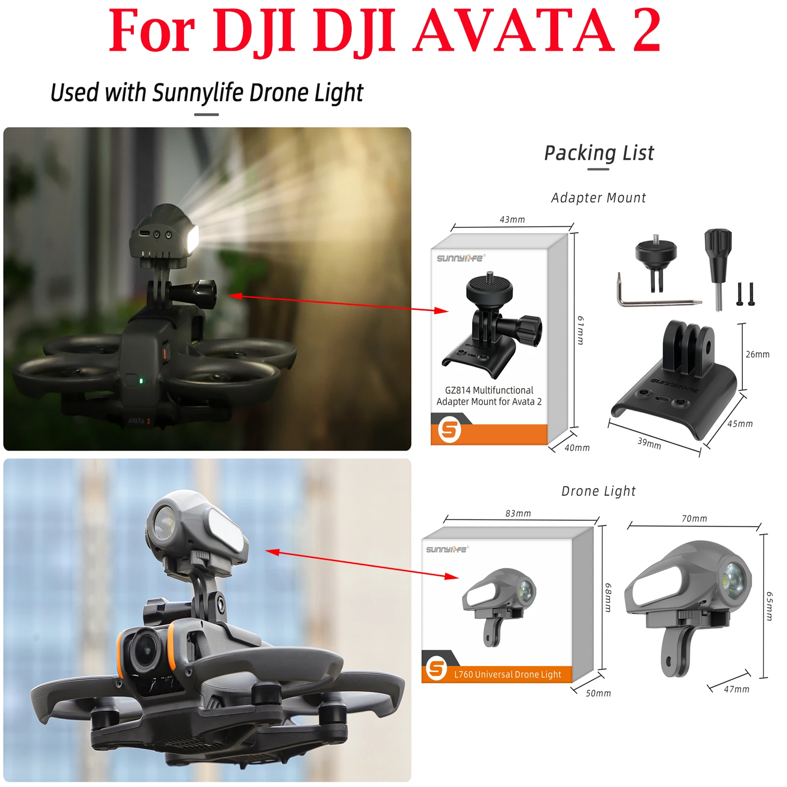 

Sunnylife Night Light Searchlight High Brightness Strong Light Outdoor Lighting for DJI DJI AVATA 2 Drone Accessories