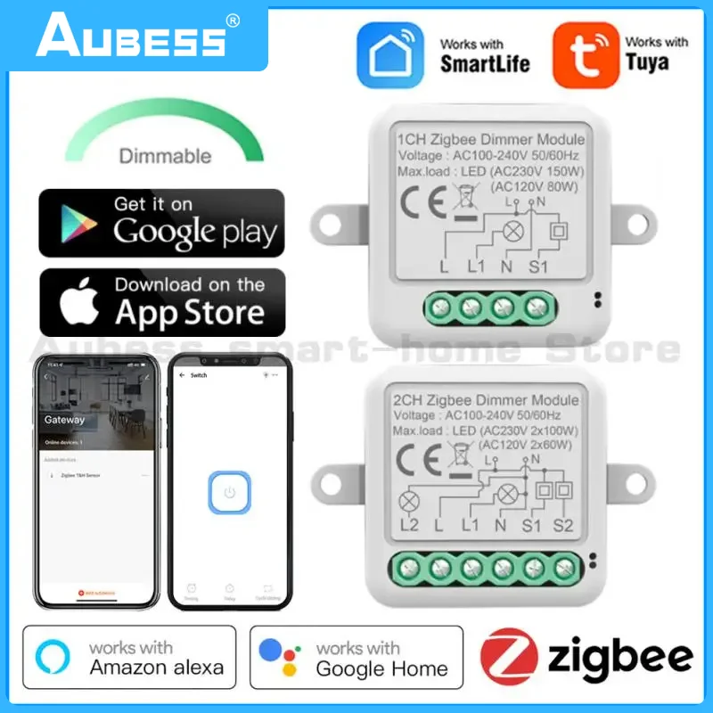 

ZigBee Tuya Smart Dimmer Switch Light Led Automation Modules Wireless App/Voice/Timer Control Two Way Control Alexa Google Home