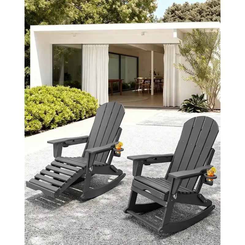 for Adirondack Rocking Chairs Set of 2 with Retractable Ottoman All Weather Folding Chair with Two Cup Holders Customized