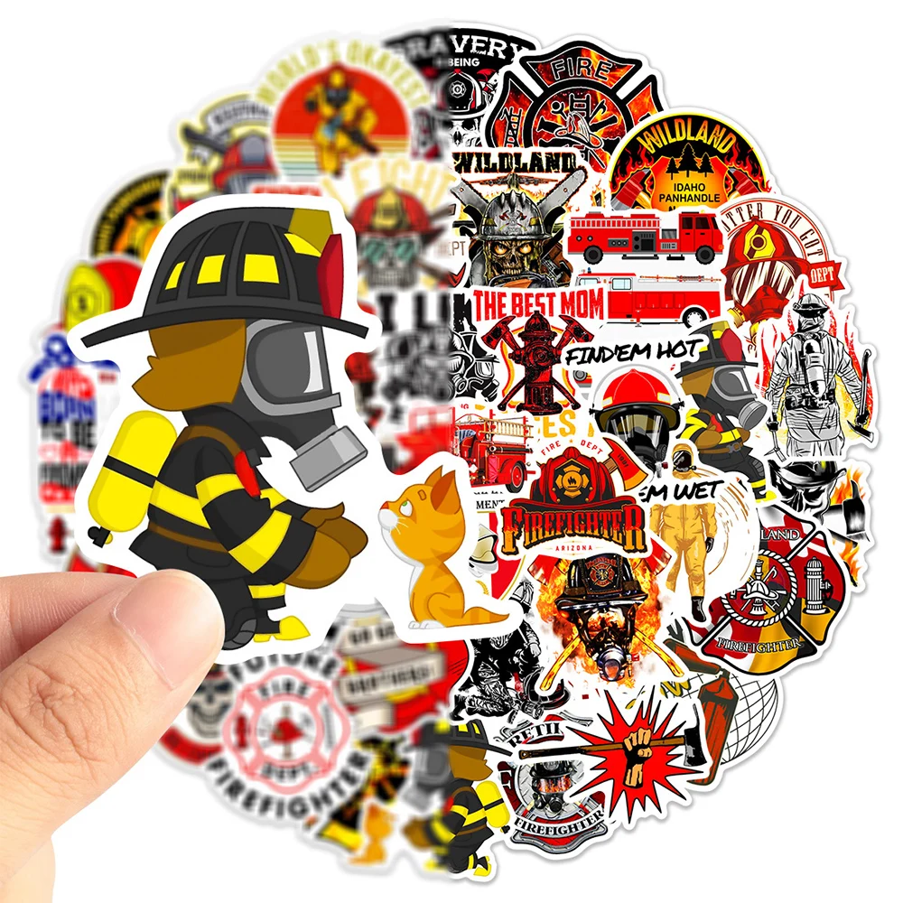 10/30/50pcs Firefighter Firemen Fire Hero Stickers for Kids Waterproof Cool Decals DIY Skateboard Car Phone Laptop Sticker Decal