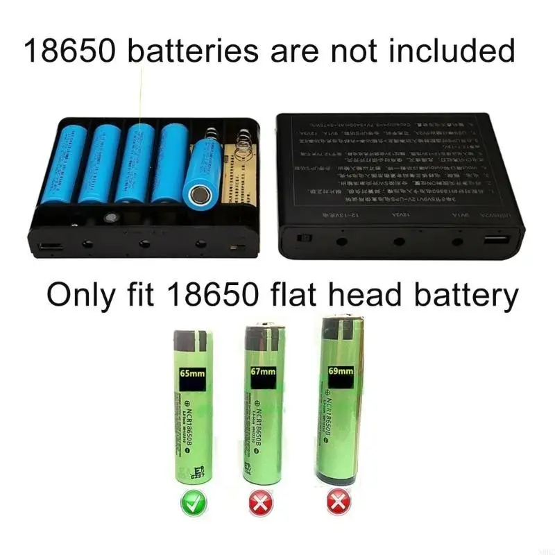 6x 18650 Battery UPS Power Banks Boxs USB 5V 9V 12V Output with 5.5x2.1mm Cable N0HC