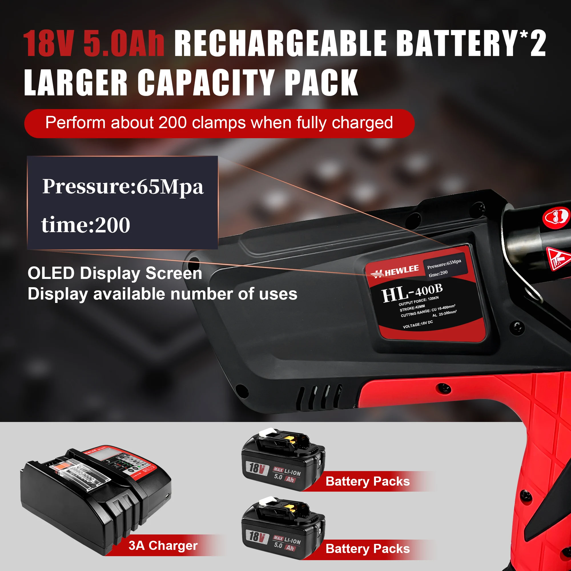 سلك كهربائي كابل المكشكش 12TON بطارية تعمل بالطاقة الهيدروليكية العقص أداة المدى 6AWG إلى 800MCM مع 12 يموت، كهربائيين ل Ci