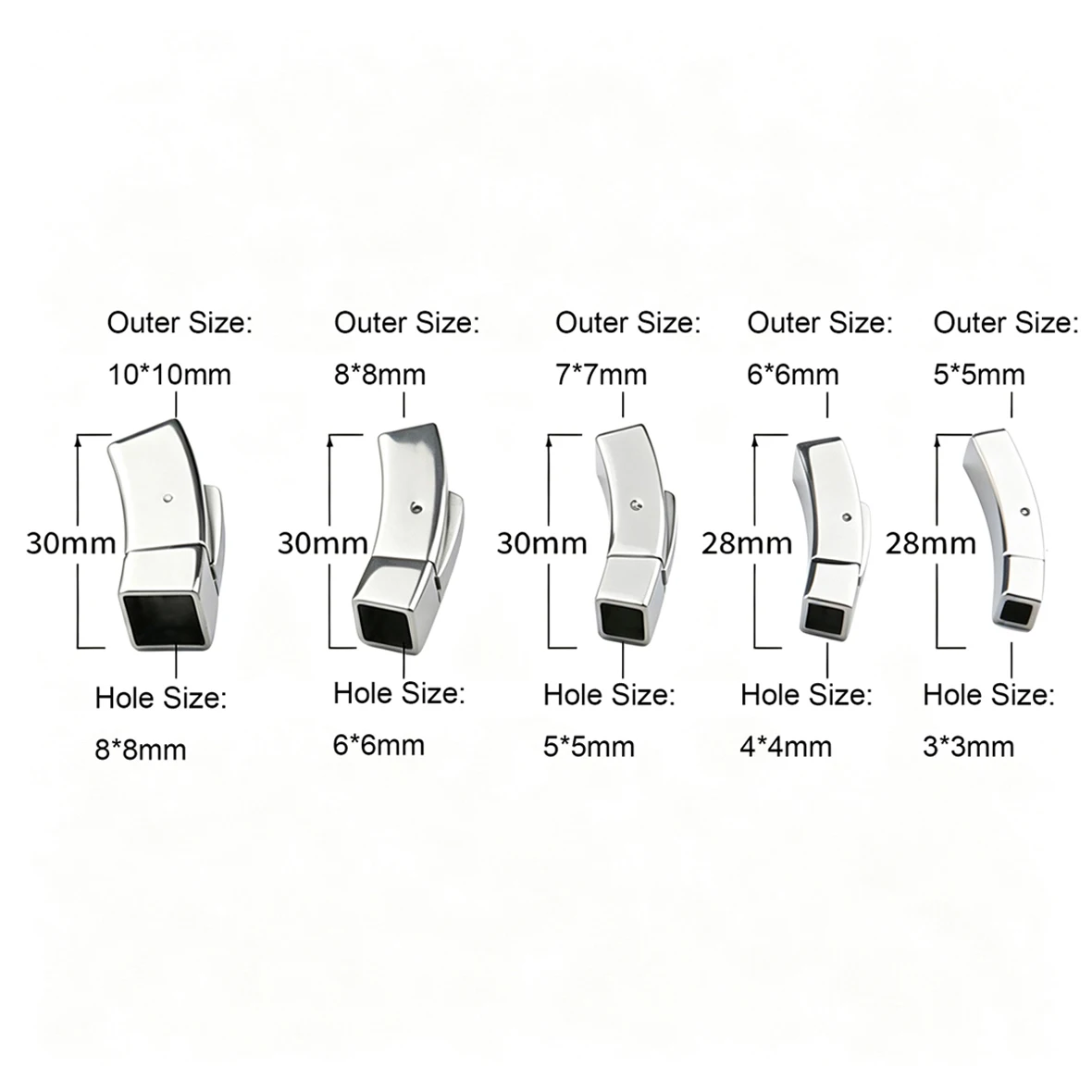 1Pc Stainless Steel Square Hole Push Button Clasp Curved Bayonet Lock For Leather Cord Bracelet Necklace DIY Jewelry Making Part