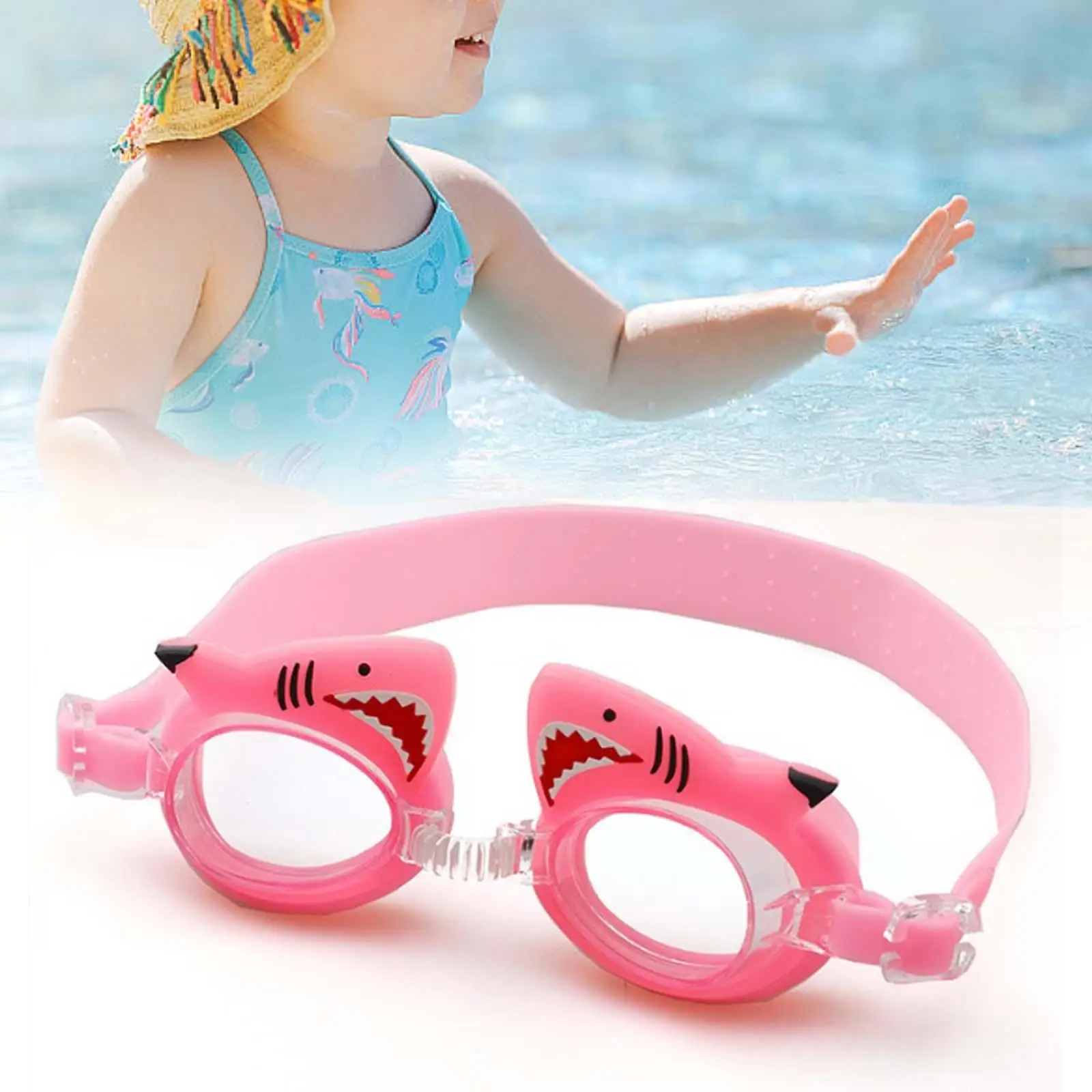 

Swim Goggles for Kids Swimming Goggles Soft Silicone Cartoon Shark with Adjustable Strap Waterproof Eyewear for Girls Kids Child