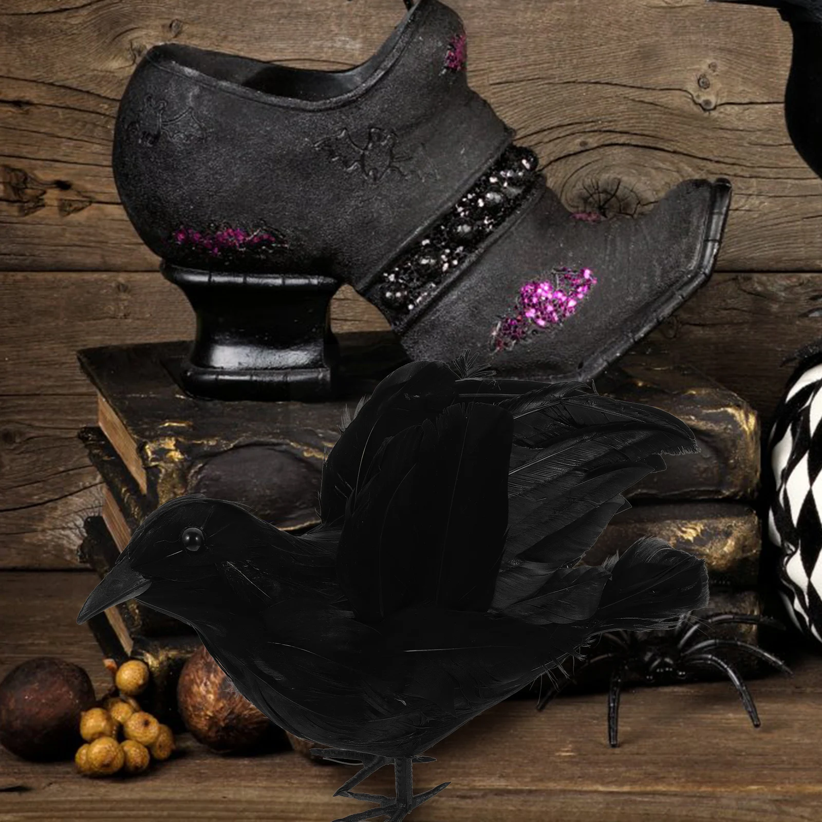 

6 Pcs Simulated Crow Black Decorations Plastic Artificial Halloween Figurines Scary Props OrnamentHaunted House