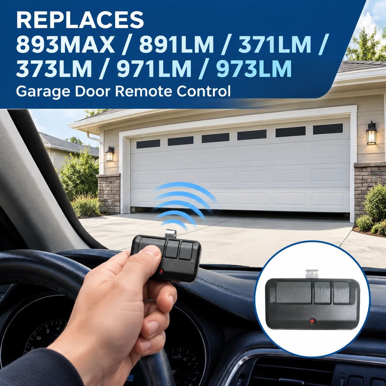 893MAX Universal Garage Door Remote Control with Metal Clip 315MHz 3 Buttons for LiftMaster Chamberlain Sears Craftsman Opener
